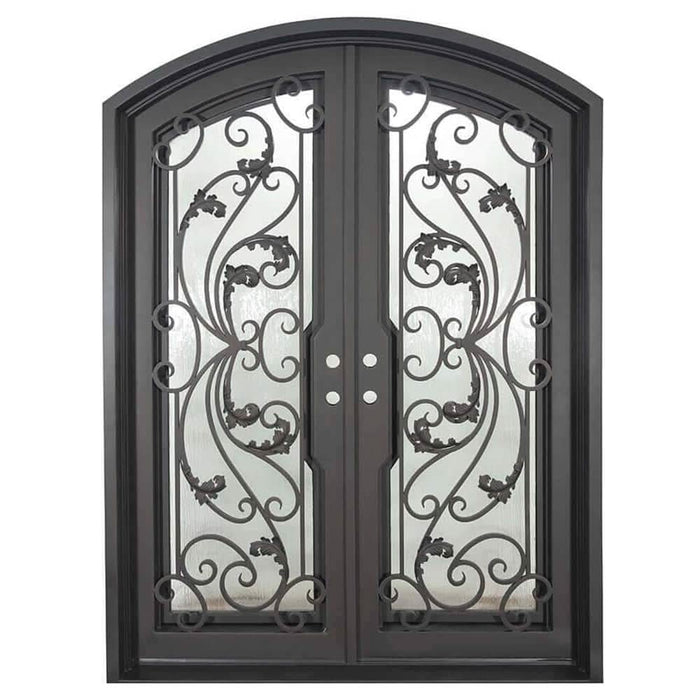 Dream arch top metal entry door with clear glass and thermal break in bronze.