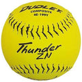 The Dudley NSA Thunder ZN ICON 12" 44/400 Composite Slowpitch Softball (4E199Y) features bright yellow cover, black stitching, and bold branding—perfect for players seeking premium quality from Dudley.