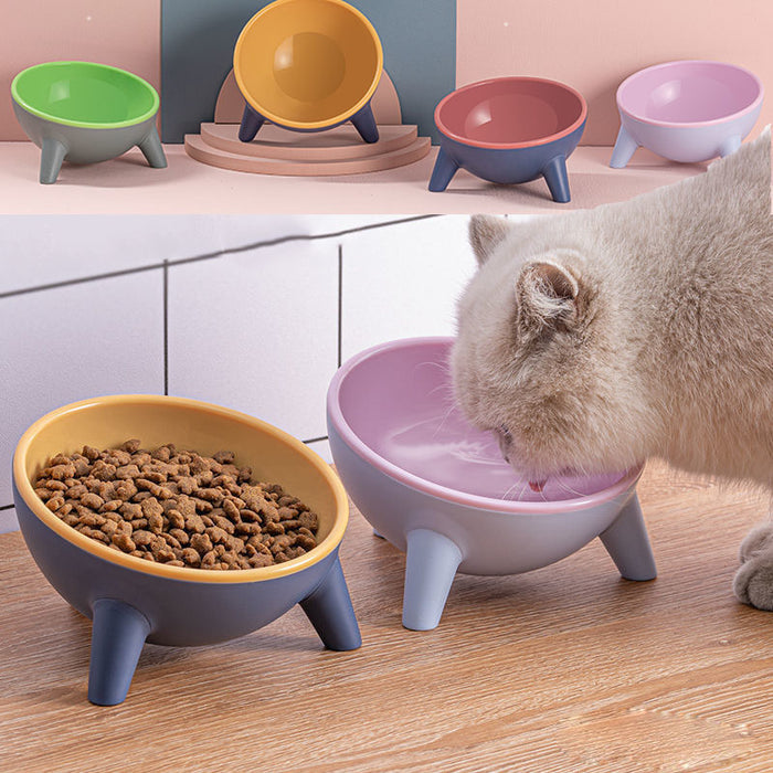 White cat eating from Elevated Pet Bowl With Stand