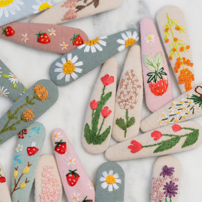 Embroidered Flower Hair Barrettes Available at Golden Rule Gallery
