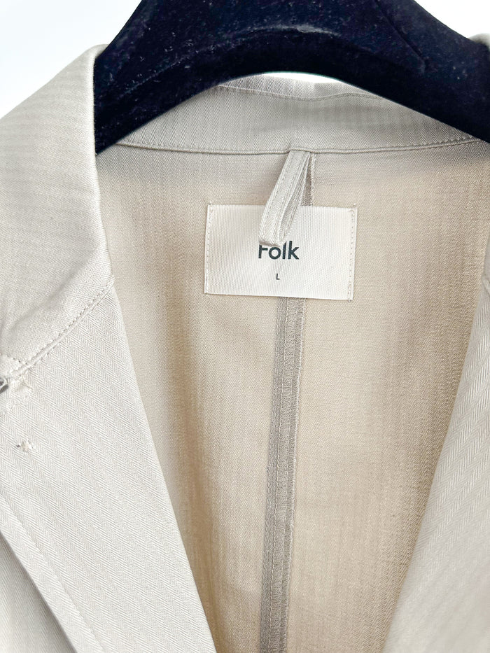 Folk Mens Beige Herringbone Workwear Blazer Jacket - House Of Huntington
