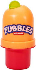 Orange Fubbles no-spill bubble tumbler with red base and green bubble wand