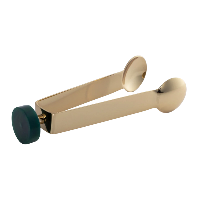 GOLD ICE TONG WITH GREEN ACCENT