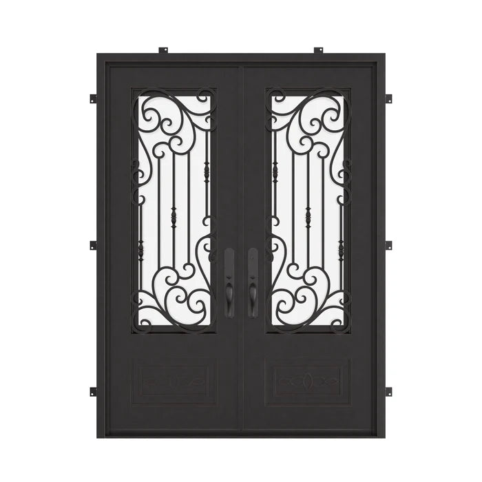 Golden Gate architectural bronze iron double square top front door.