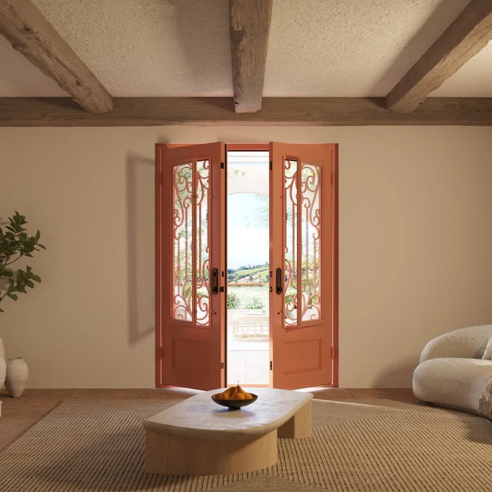 Golden Gate pre-hung bronze color iron double flat entry door.