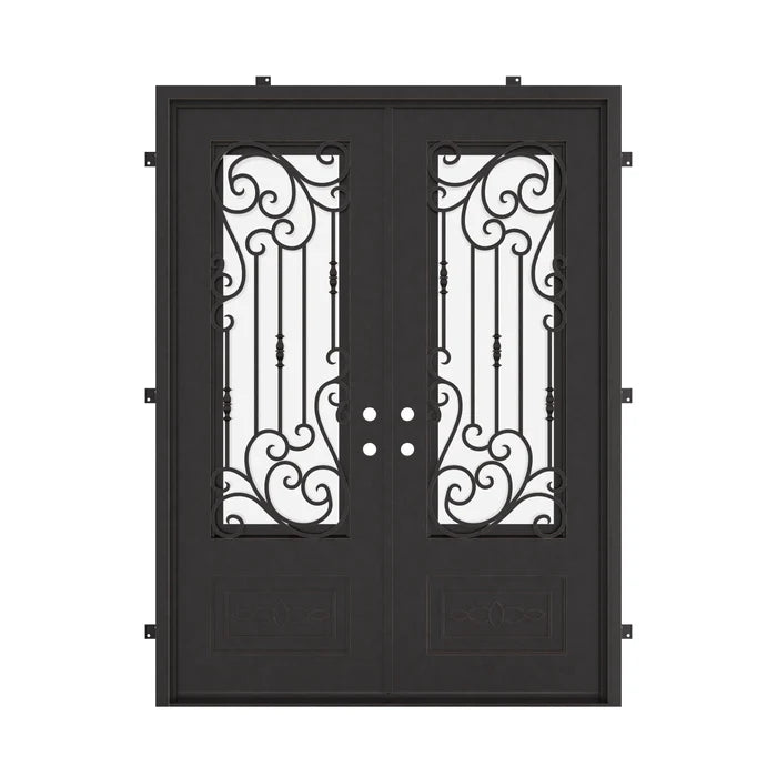 Golden Gate bronze finished square top double exterior door with thermal barrier.