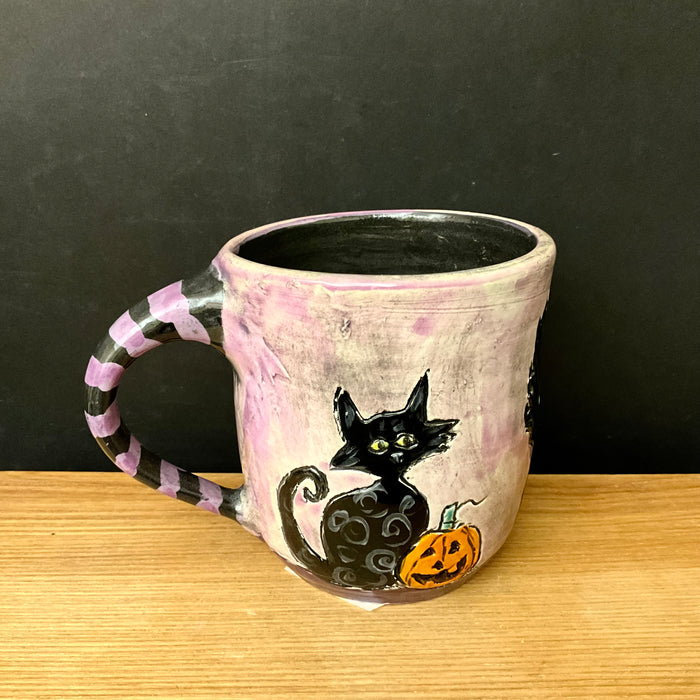 Halloween Mug Purple with Black Cats