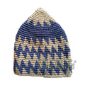 Hand-Crocheted Cotton Sturdy Dark Brownish Khaki & Dark Blue Zigzag Kufi Hat