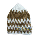 Hand-Crocheted Cotton Sturdy Off-White & Olive Green Brown Mix Zigzag Kufi Hat