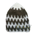 Hand-Crocheted Cotton Sturdy White & Dark Khaki Zigzag Kufi Hat