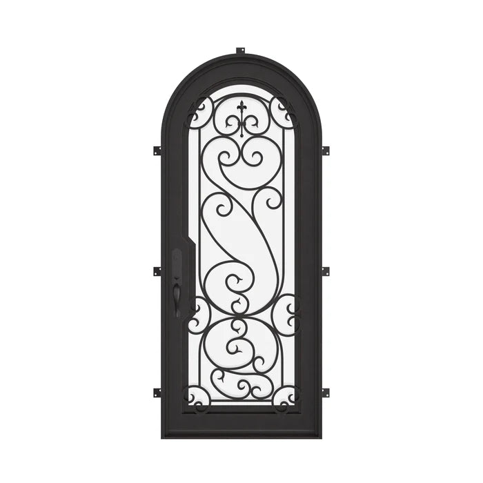 Hills thermally broken round top metal door with efficient glass in black color.
