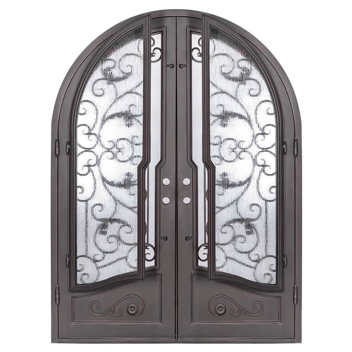 Hope full arch top iron door thermally broken in bronze.