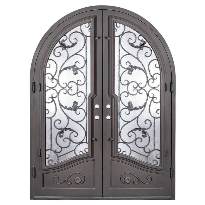 Hope radius top iron entry door with clear glass for cold weather.