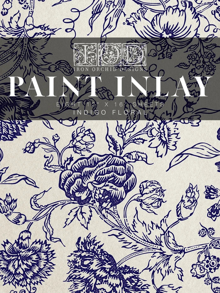 Indigo Floral IOD Paint Inlay 12x16 Pad