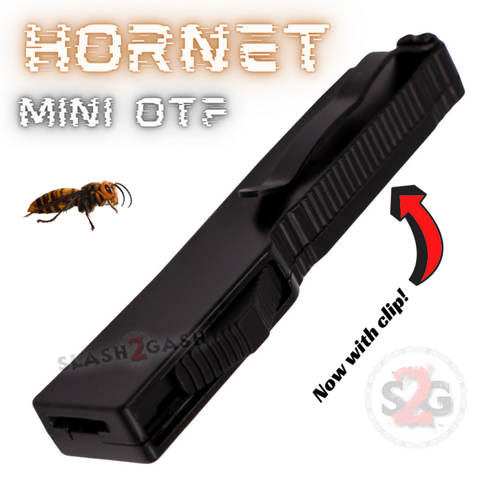 Black Switchblade Dagger Mini Out The Front Knife with Clip Small Automatic Knives Cali-Legal - Hornet Keychain