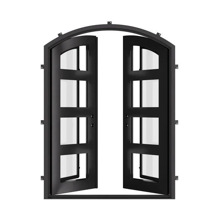 Knox metal arch top double entry door with thermal barrier and glass in black.