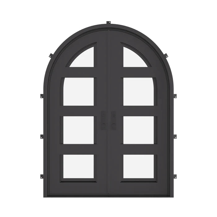 Knox round top iron french door in bronze.