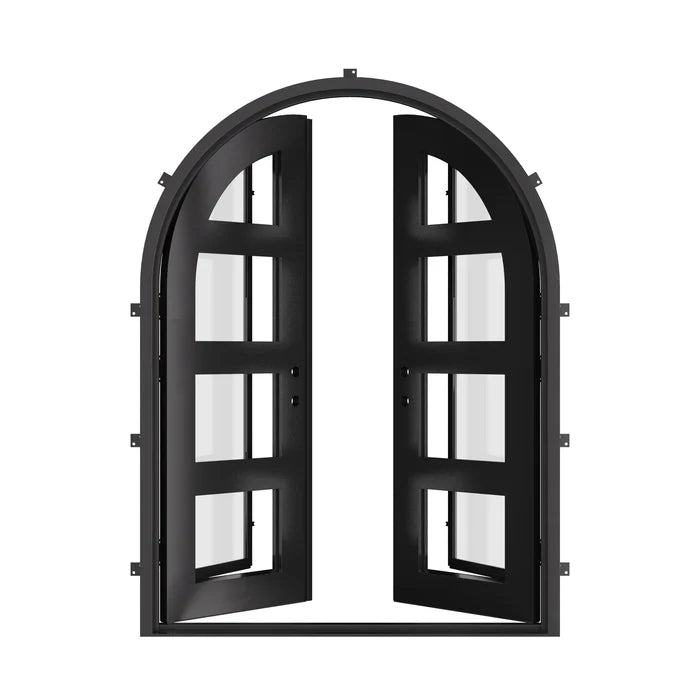 Knox radius top iron door with clear glass.