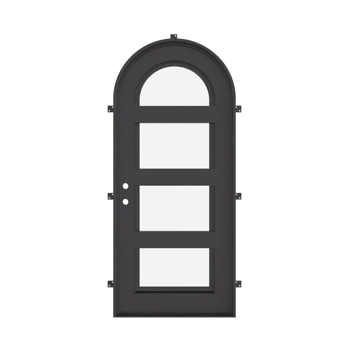 Knox thermally broken round top door with double glass in matte black.