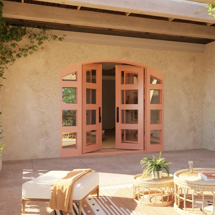 Knox curved top french door with side windows and simple design for cold weather.