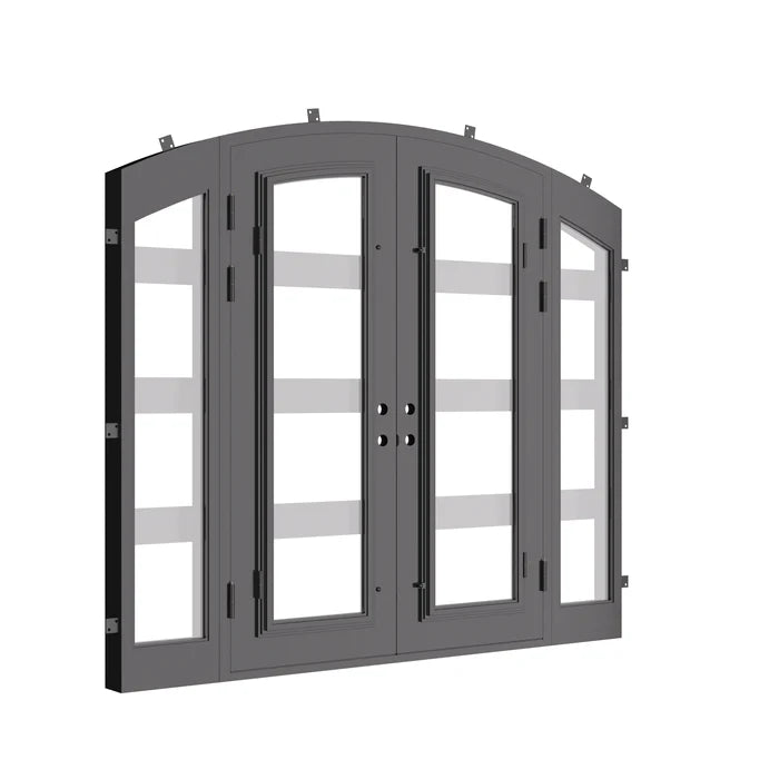 Knox arch top french entry door thermally broken with sidelights.