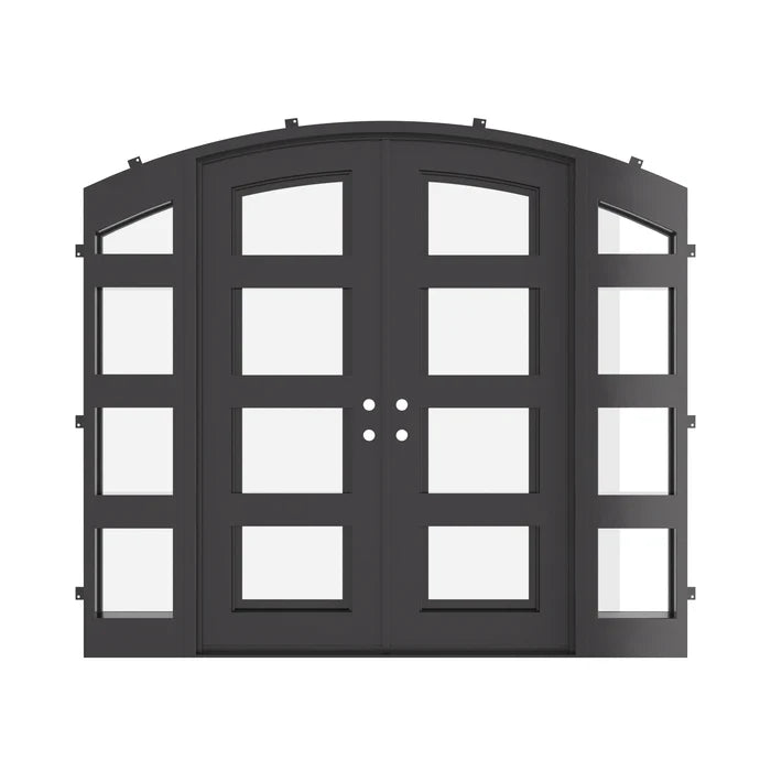 Knox curved top double entry door with side windows for cold weather.