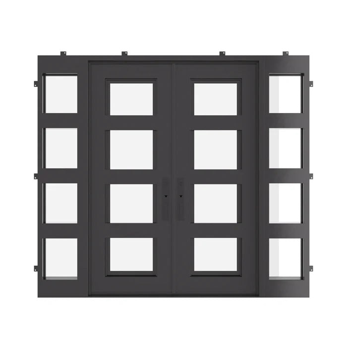 Knox double flat steel front doors with side windows for wide entryway