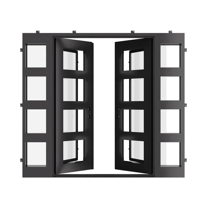 Knox double flat architectural steel doors with side windows