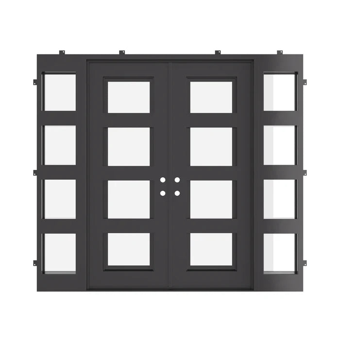 Knox contemporary steel front doors with side windows and glass panels