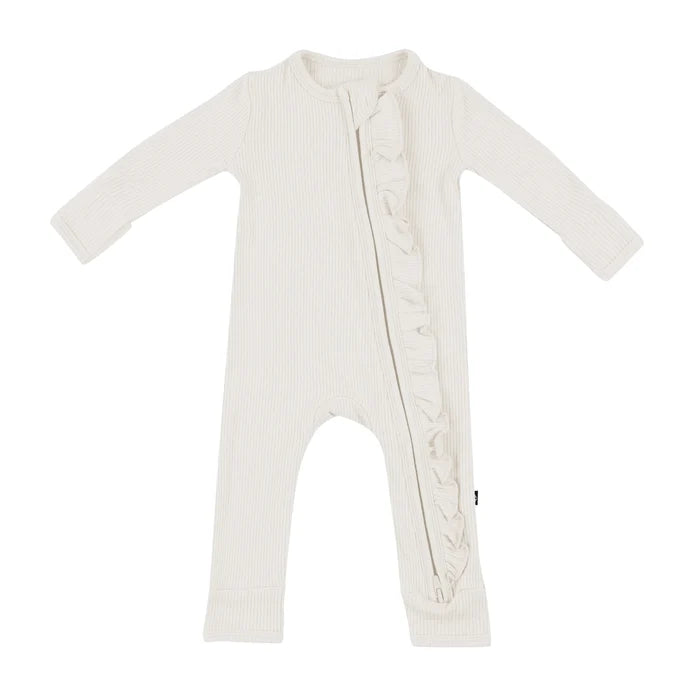 Kyte Baby - Ribbed Ruffle Zipper Romper in Oat