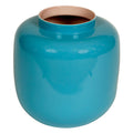 LARGE BLUE VASE WITH SHELL PINK INTERIOR