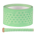 A roll of Lizard Skins DSP Ultra Solid 1.1mm Bat Grip in mint green with a textured, dotted pattern, plus a baseball bat wrapped with the same Lizard Skins grip is shown below the roll.