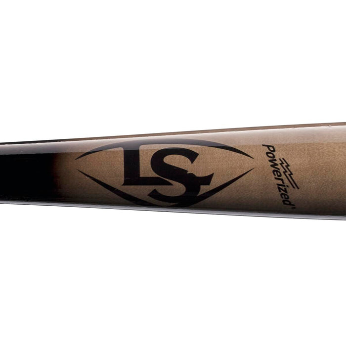 Close-up of a Louisville Slugger MLB Prime Birch C271 Wood Baseball Bat (WBL2684010) in brown and black, featuring the LS logo in a diamond shape and "Powerized" on the barrel, designed for a balanced swing weight.