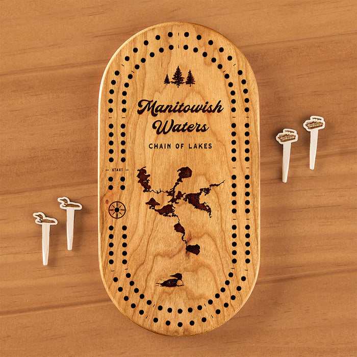 Manitowish Waters Mini Cribbage Board, Chain of Lakes