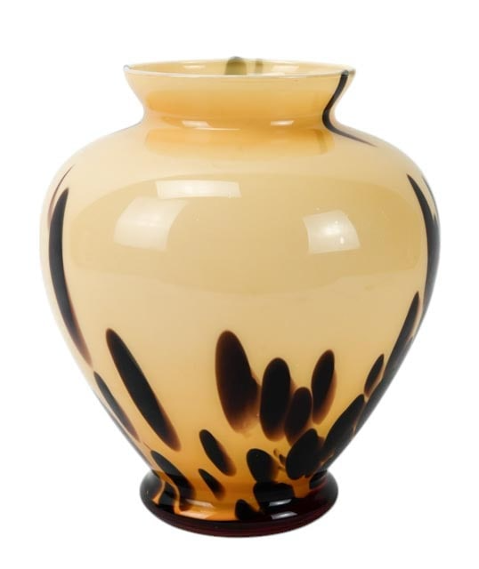 MID CENTURY MURANO OCHRE AND CHOCOLATE GLASS VASE
