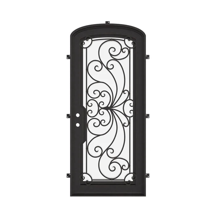Miracle black exterior wrought iron mini arch top single door with thick double glass.