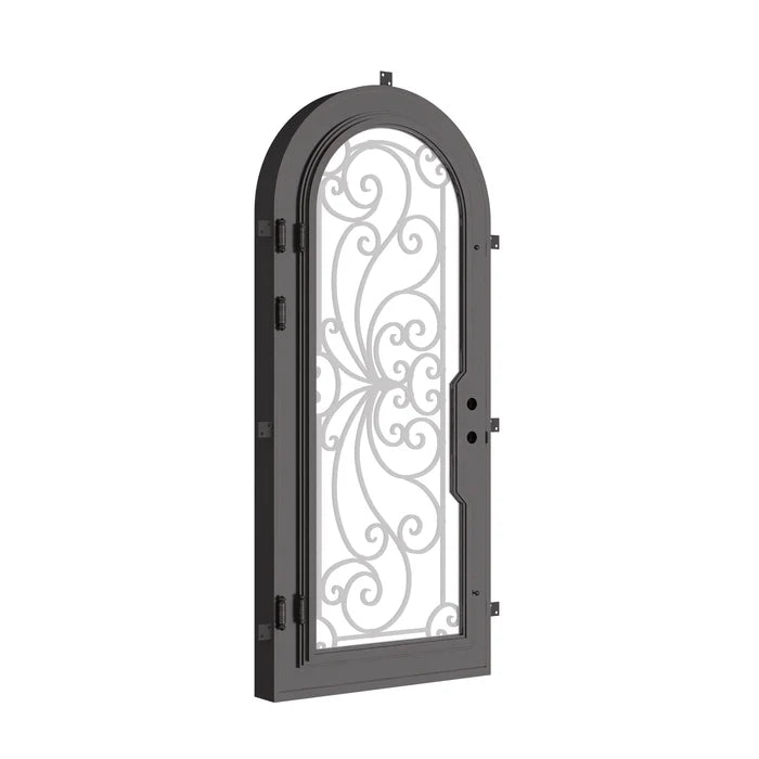 Miracle exterior full arch metal door with thermal barrier in black.