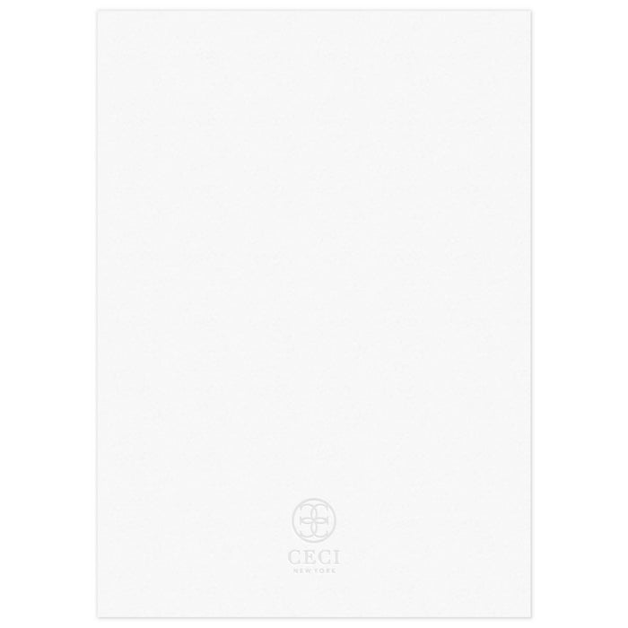 White blank back of a save the date with a gray Ceci New York circle logo at the bottom.