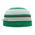 Nylon Kufi - White Green Dark Brown Stripes 3-Color Knit Skullcap Skullie Topi Cap