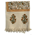 OCHRE & GREEN FLORAL LINEN TABLECLOTH WITH TASSELS