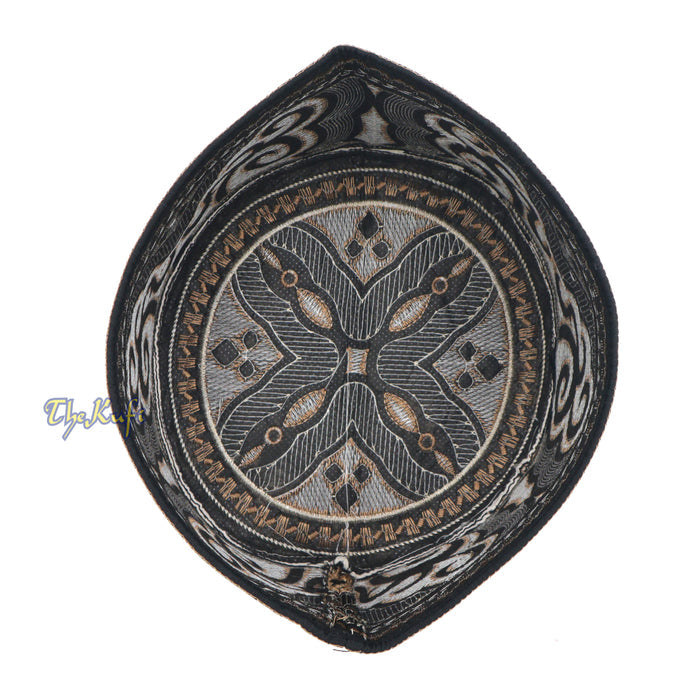Omani Black Base with Silver Brown Cloud Embroidery Kufi