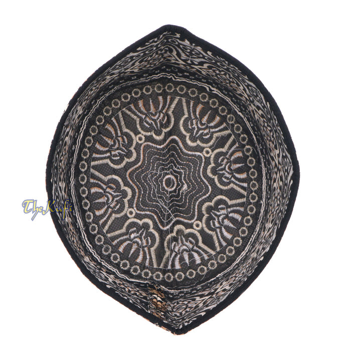 Omani Black Base with Silver Brown Flower Embroidery Kufi