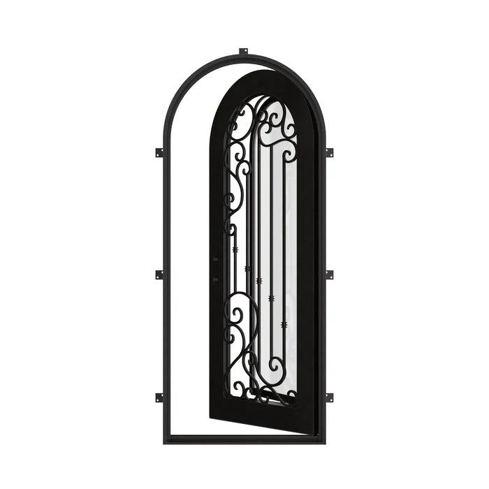Paris thermally broken single full arch metal door with double glass in bronze color.