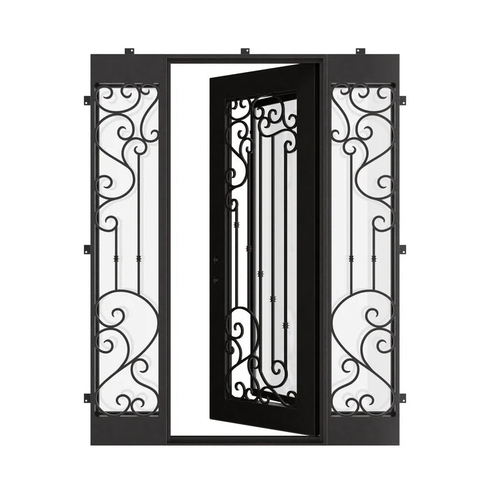Paris square top door for cold weather with sidelights in bronze.