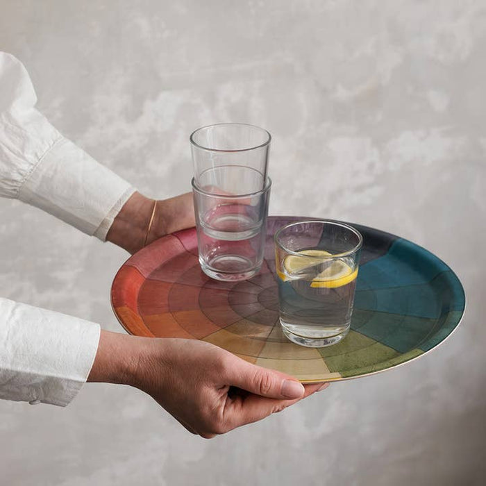 Round Serving Tray With a Color Wheel Design