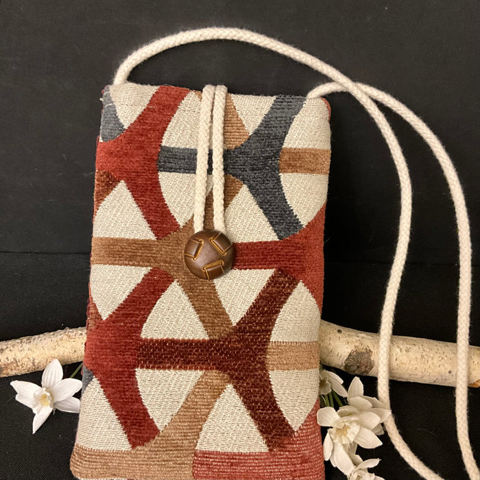 Phone Case/Small Purse - Geometric pattern in Warm Brown and Beige
