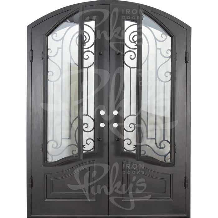 Piano double door with clear glass and thermal break in bronze.