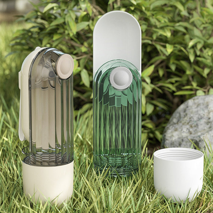Green Portable Dog Water Bottle 2-in-1 design on grass