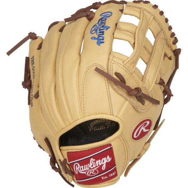 The Rawlings Select Pro Lite 11.5" Kris Bryant Baseball Glove (SPL115KB) features brown laces, blue and red Rawlings logos, The Gold Glove Co. stamped on the thumb, an open web design, and a red patch—perfect for youth players.