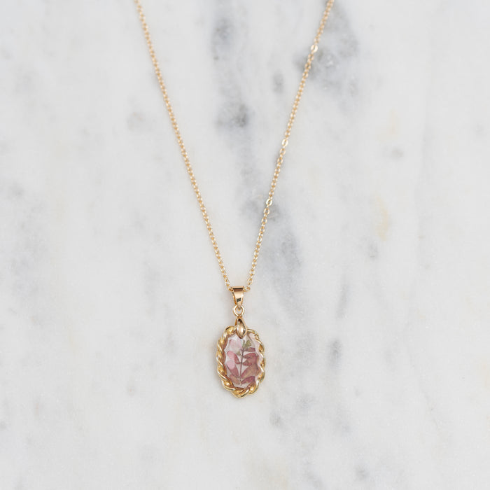 Spotted Spurge Flower Resin Necklace in Gold